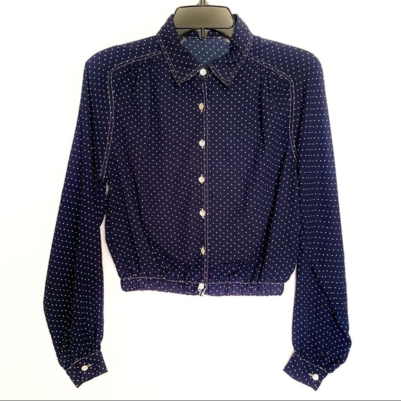 Zara Woman Blue White Polka Dot Long Sleeves Crop Top Size S - Picture 2 of 5